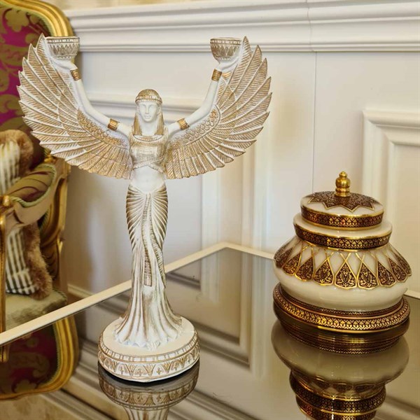 İsis Şamdan Beyaz Gold Dekorasyon