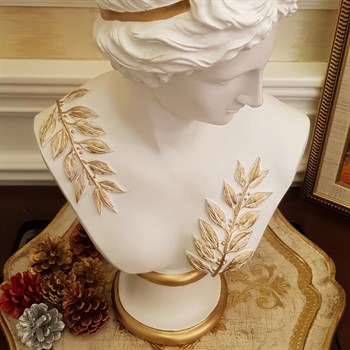 Büyük Diana Yaprak Dekorlu Heykel Beyaz Gold
