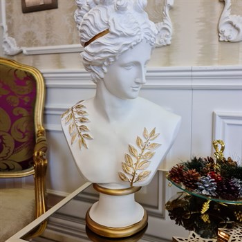 Büyük Diana Yaprak Dekorlu Heykel Beyaz Gold