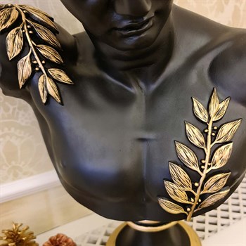 Büyük Hermes Yaprak Dekorlu Heykel Siyah Gold